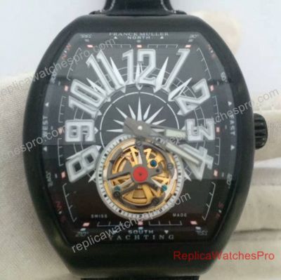 Franck Muller Vanguard Replica Gravity Tourbillon Watch Black PVD Rubber